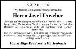 Traueranzeige Josef Duscher