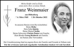 Traueranzeige Franz Weinmaier