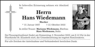 Traueranzeige Hans Wiedemann