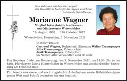 Traueranzeige Marianne Wagner
