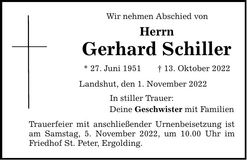 Traueranzeige Gerhard Schiller
