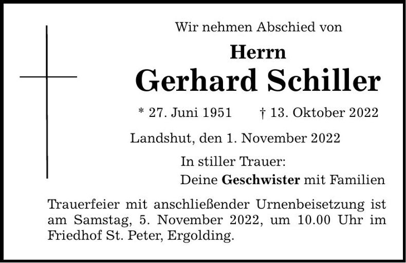 Traueranzeige Gerhard Schiller