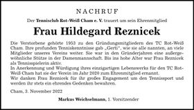 Traueranzeige Hildegard Reznicek