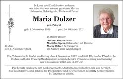 Traueranzeige Maria Dolzer