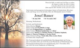 Traueranzeige Josef Bauer
