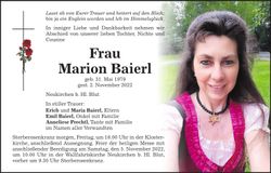 Traueranzeige Marion Baierl