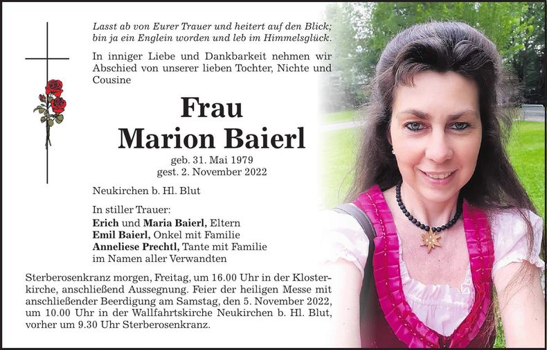 Traueranzeige Marion Baierl