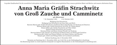 Traueranzeige Anna Maria Strachwitz
