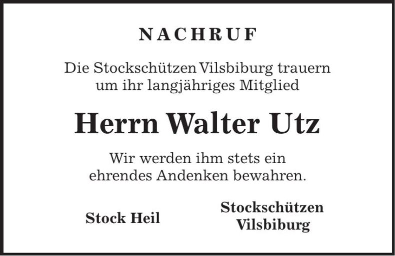Traueranzeige Walter Utz