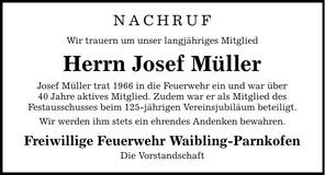 Traueranzeige Josef Müller