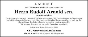 Traueranzeige Rudolf Arnold sen.