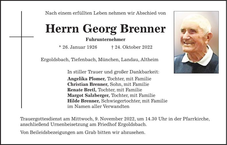 Traueranzeige Georg Brenner