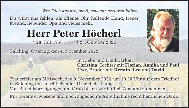 Traueranzeige Peter Höcherl