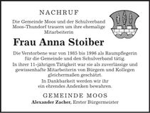 Traueranzeige Anna Stoiber