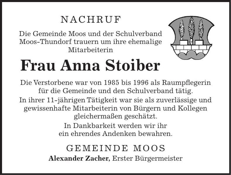 Traueranzeige Anna Stoiber