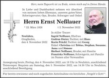 Traueranzeige Ernst Neßlauer