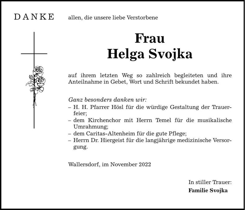 Traueranzeige Helga Svojka