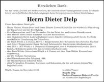 Traueranzeige Dieter Delp