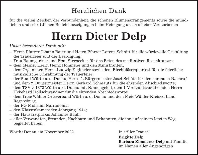 Traueranzeige Dieter Delp