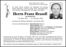 Traueranzeige Franz Brandl