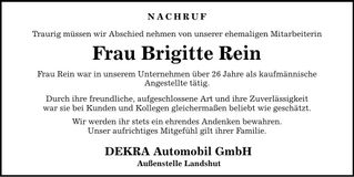 Traueranzeige Brigitte Rein