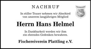 Traueranzeige Hans Helmel