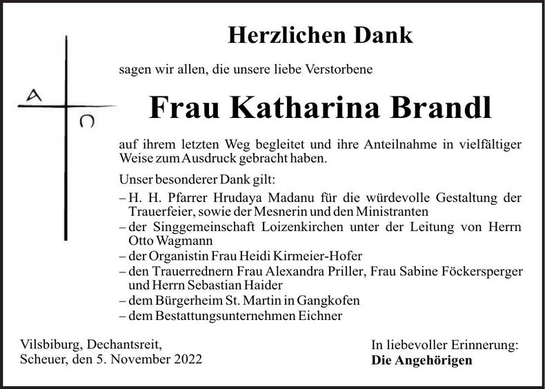 Traueranzeige Katharina Brandl