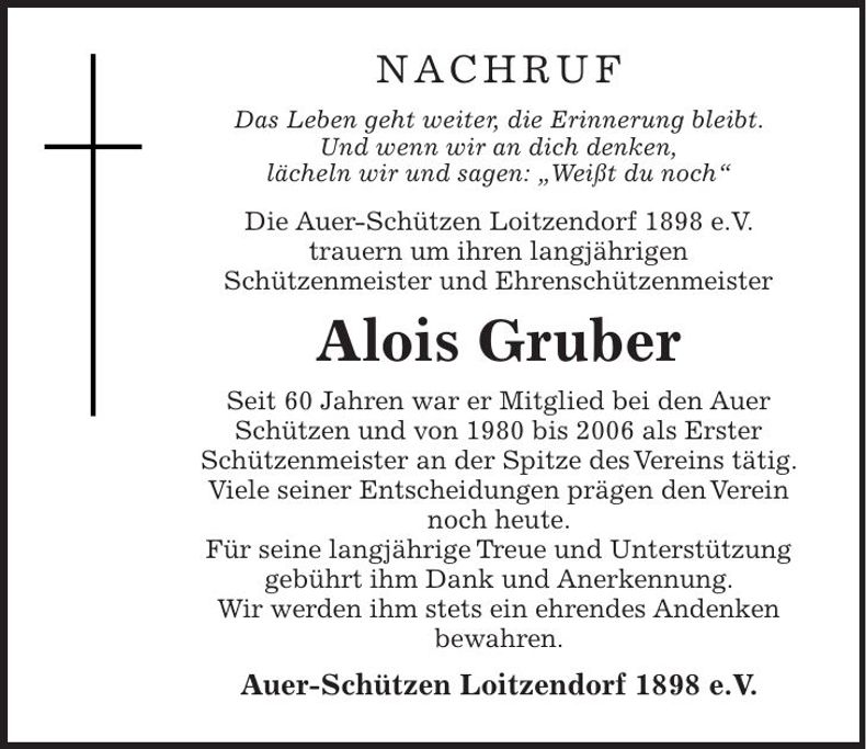 Traueranzeige Alois Gruber