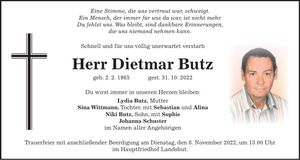 Traueranzeige Dietmar Butz
