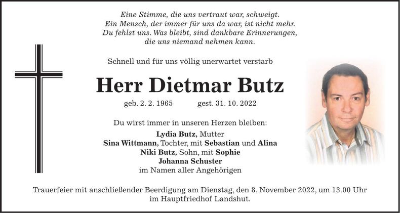 Traueranzeige Dietmar Butz