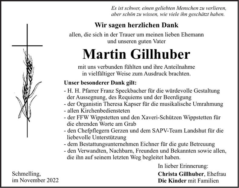 Traueranzeige Martin Gillhuber