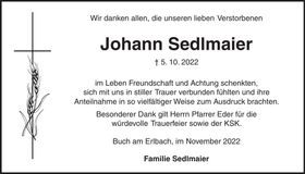 Traueranzeige Johann Sedlmaier