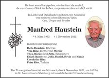 Traueranzeige Manfred Haustein