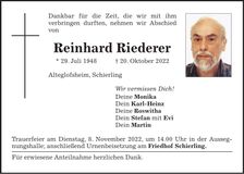 Traueranzeige Reinhard Riederer