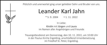 Traueranzeige Leander Karl Jahn