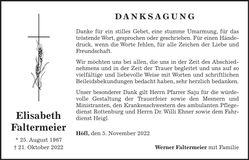 Traueranzeige Elisabeth Faltermeier