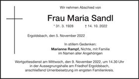Traueranzeige Maria Sandl