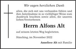 Traueranzeige Alfons Alt