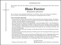 Traueranzeige Hans Forster