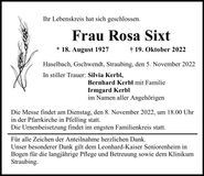 Traueranzeige Rosa Sixt