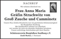 Traueranzeige Anna Maria Gräfin Strachwitz von Groß Zauche und Camminetz