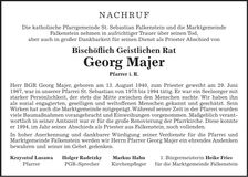 Traueranzeige Pfarrer Georg Majer