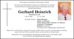 Traueranzeige Gerhard Heinrich