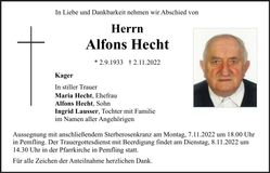 Traueranzeige Alfons Hecht