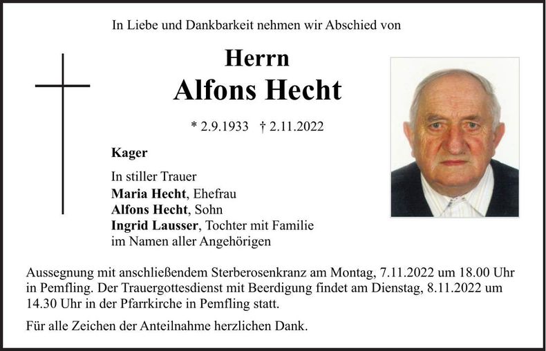 Traueranzeige Alfons Hecht