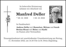 Traueranzeige Manfred Deller