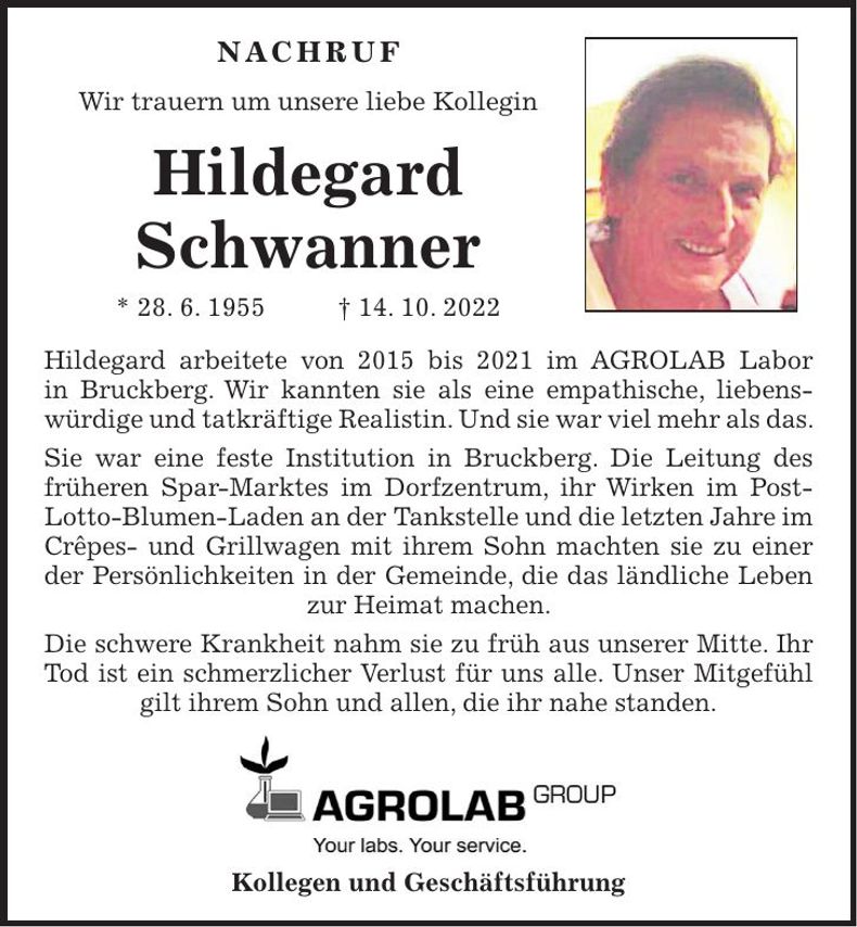 Traueranzeige Hildegard Schwanner