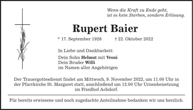 Traueranzeige Rupert Baier