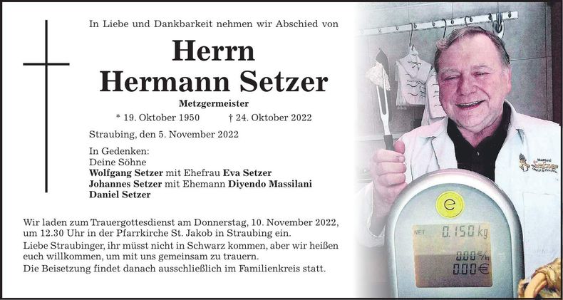 Traueranzeige Hermann Setzer