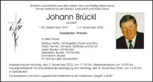 Traueranzeige Johann Brückl
